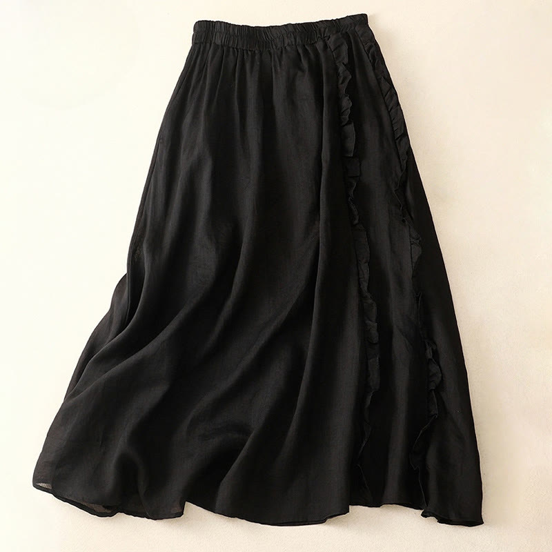 Buddha Stones Summer Plain Ruffle Design Women's Skirt - Black - US8-10,UK/AU12-14,EU40-42 (2XL) - image 10