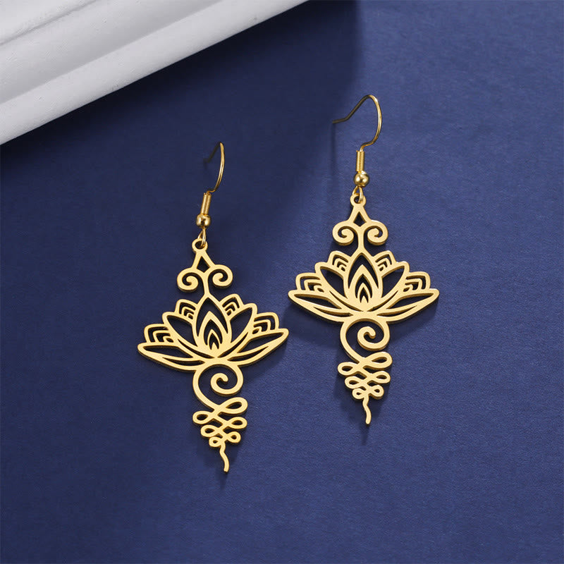 Boucles d'oreilles pendantes en acier inoxydable Foviel avec motif fleur de lotus d'éveil spirituel