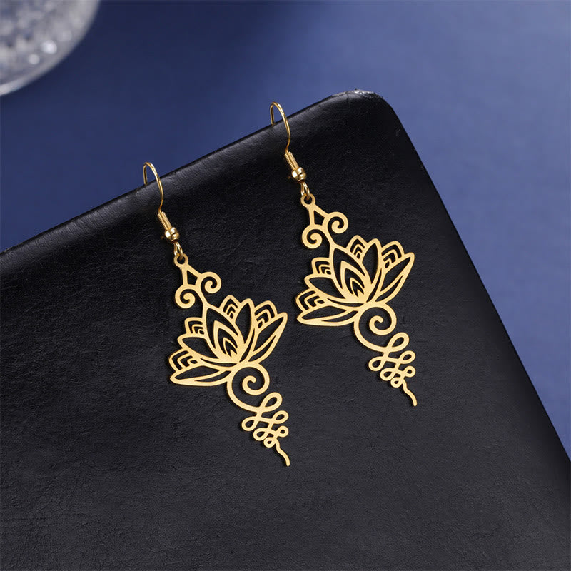 Boucles d'oreilles pendantes en acier inoxydable Foviel avec motif fleur de lotus d'éveil spirituel