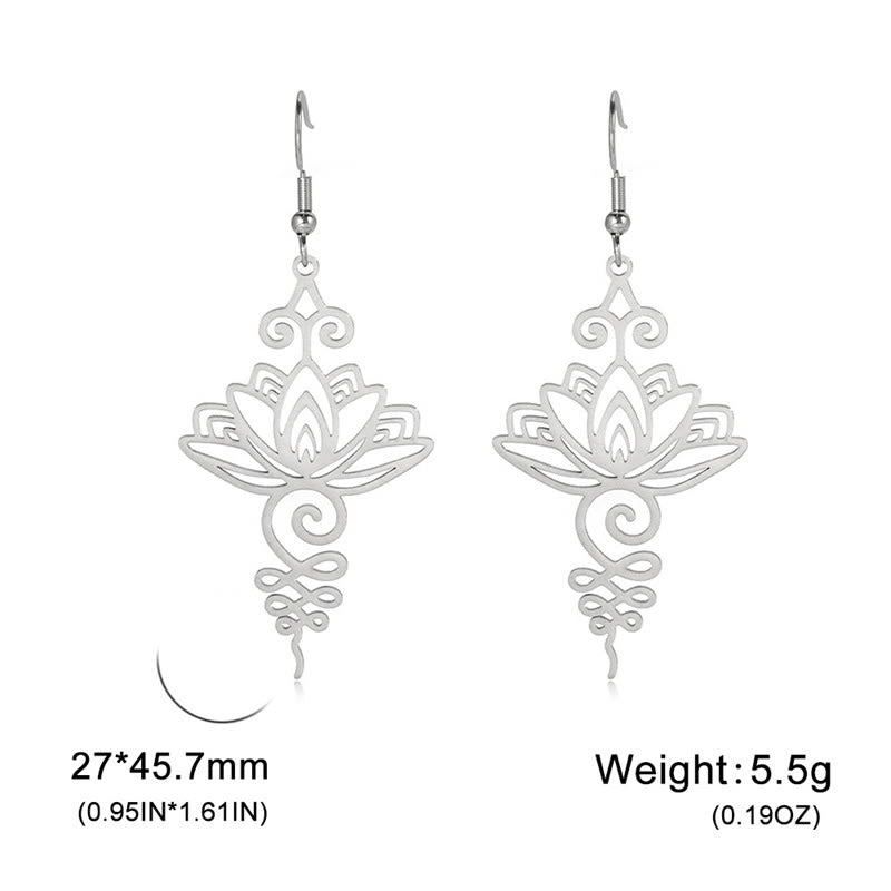 Boucles d'oreilles pendantes en acier inoxydable Foviel avec motif fleur de lotus d'éveil spirituel