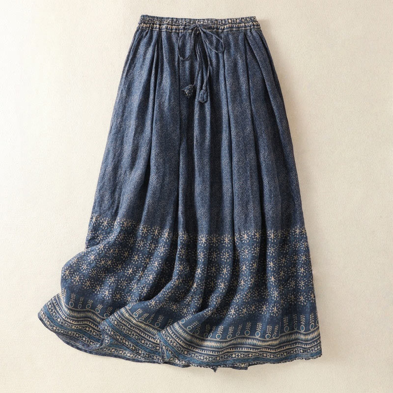 Jupe femme Foviel vintage à motif floral ethnique, doublée, avec cordon de serrage et poches