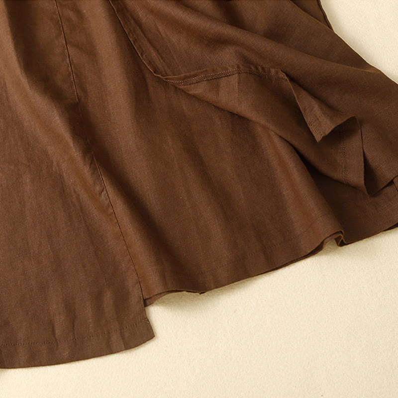 Foviel Vintage Summer Asymmetrical High Waist Women's Cotton Linen Skirt With Pockets
