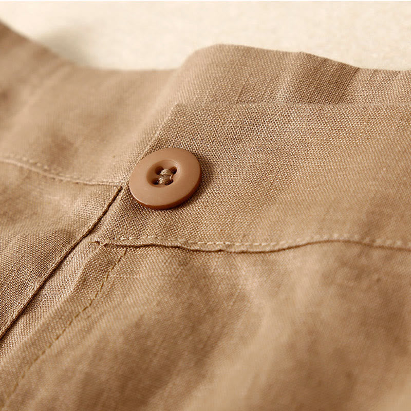 Foviel Vintage Summer Asymmetrical High Waist Women's Cotton Linen Skirt With Pockets