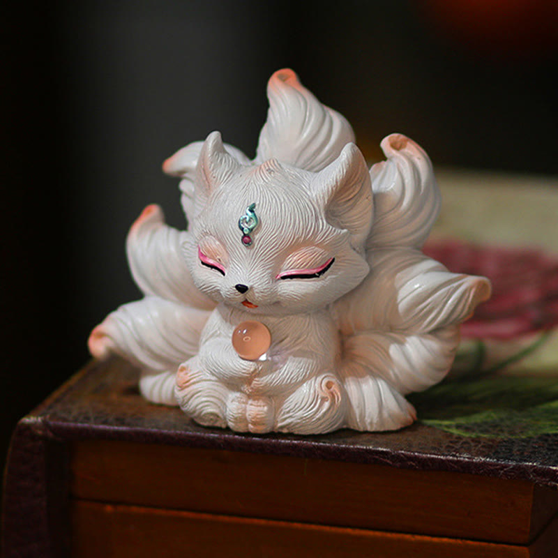 Décoration de bureau Foviel Mini Renard à neuf queues en résine porte-bonheur