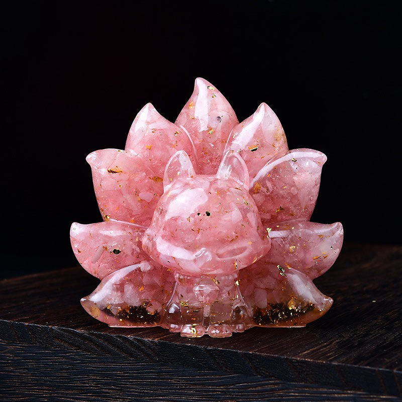 Foviel Small Various Stone Pink Crystal Citrine Amethyst Nine Tailed Fox Warmth Home Decoration