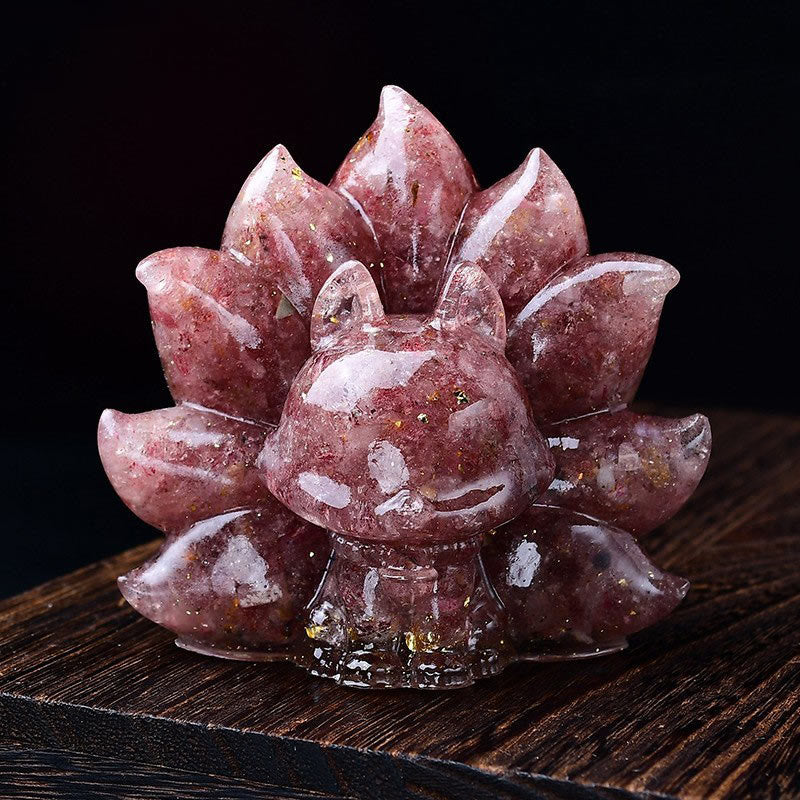 Foviel Kleine verschiedene Stein Rosa Kristall Citrin Amethyst Neun Tailed Fox Wärme Wohndekoration