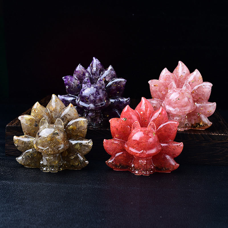 Foviel Kleine verschiedene Stein Rosa Kristall Citrin Amethyst Neun Tailed Fox Wärme Wohndekoration
