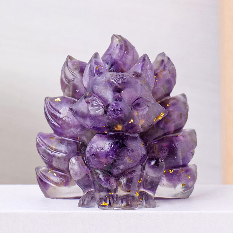 Foviel Kleine verschiedene Stein Erdbeerquarz Amethyst grüner Aventurin Neun Tailed Fox spirituell Wohndekoration