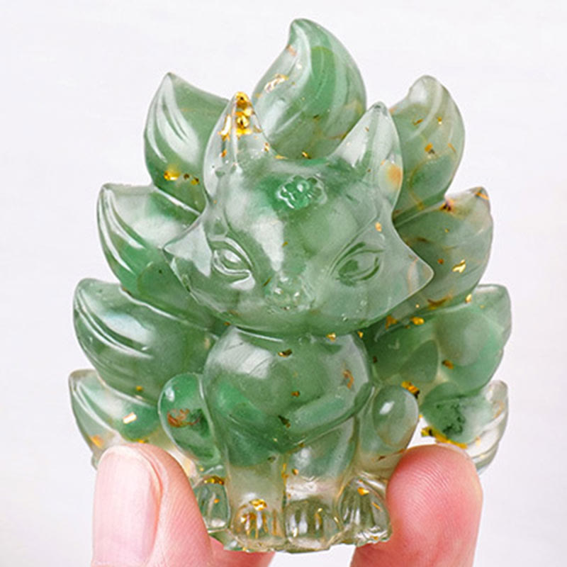 Foviel Kleine verschiedene Stein Erdbeerquarz Amethyst grüner Aventurin Neun Tailed Fox spirituell Wohndekoration