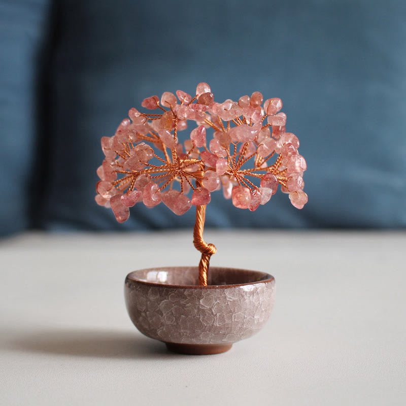 Foviel Arbre de prospérité en cristal varié, citrine, améthyste et aventurine verte pour décoration de maison