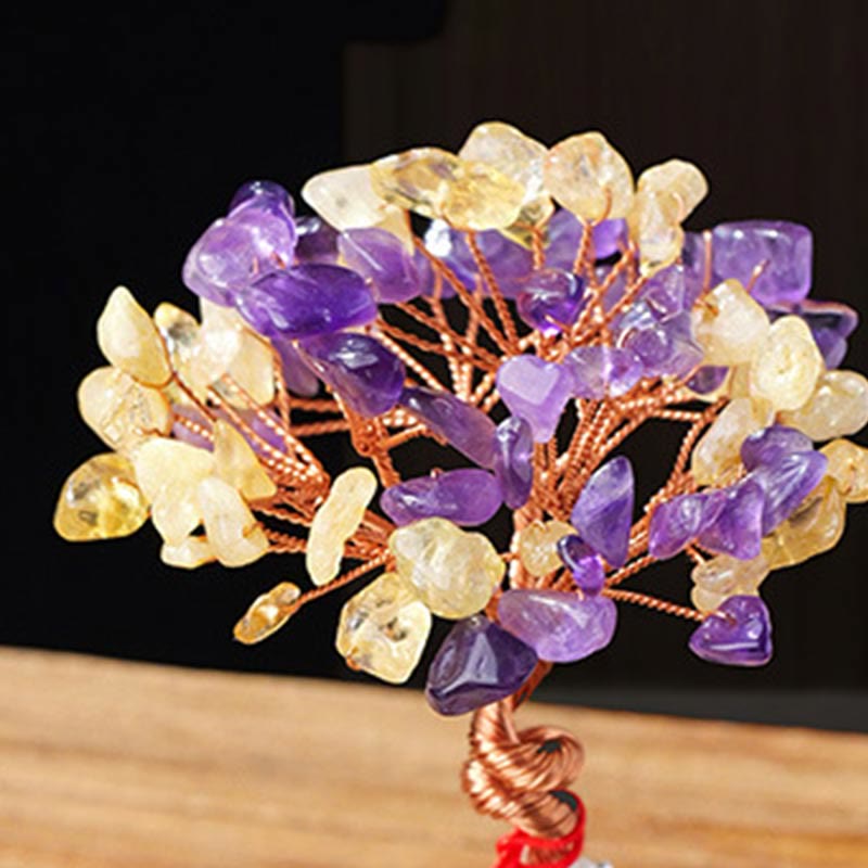 Foviel Citrine Amethyst Green Aventurine Crystal Tree Ceramic Base Prosperity Home Decoration