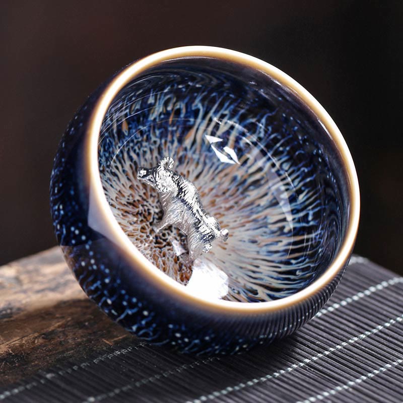 Tasse à thé Kung Fu en céramique Foviel faite à la main, style Jianzhan, motifs poisson Koi, lotus, dragon, phénix et 12 signes du zodiaque chinois, 70 ml
