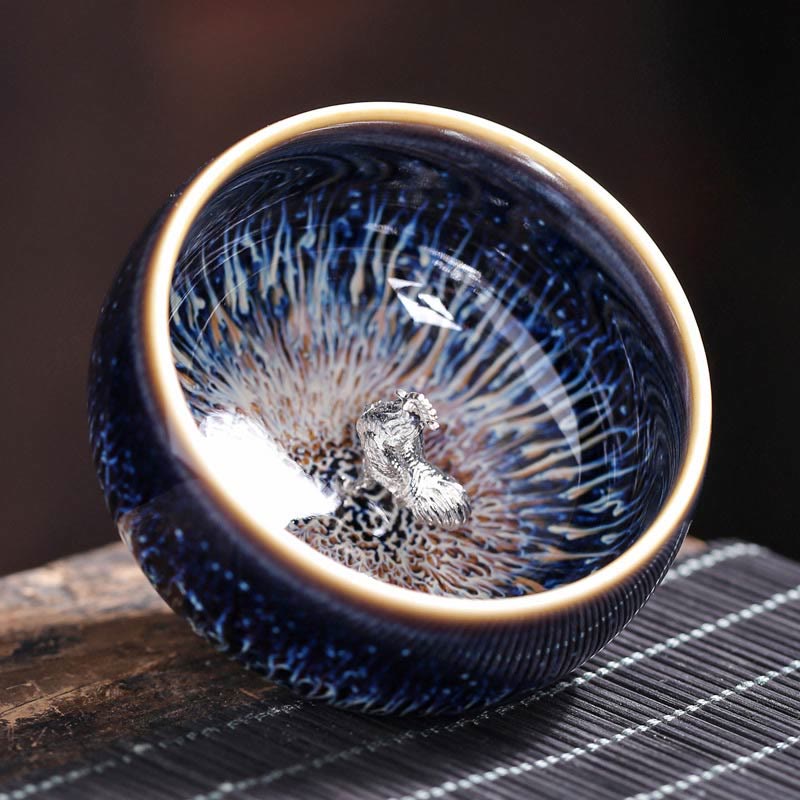 Tasse à thé Kung Fu en céramique Foviel faite à la main, style Jianzhan, motifs poisson Koi, lotus, dragon, phénix et 12 signes du zodiaque chinois, 70 ml