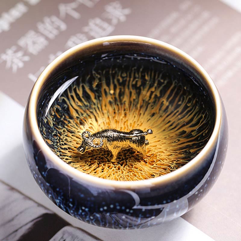 Tasse à thé Kung Fu en céramique Foviel faite à la main, style Jianzhan, motifs poisson Koi, lotus, dragon, phénix et 12 signes du zodiaque chinois, 70 ml