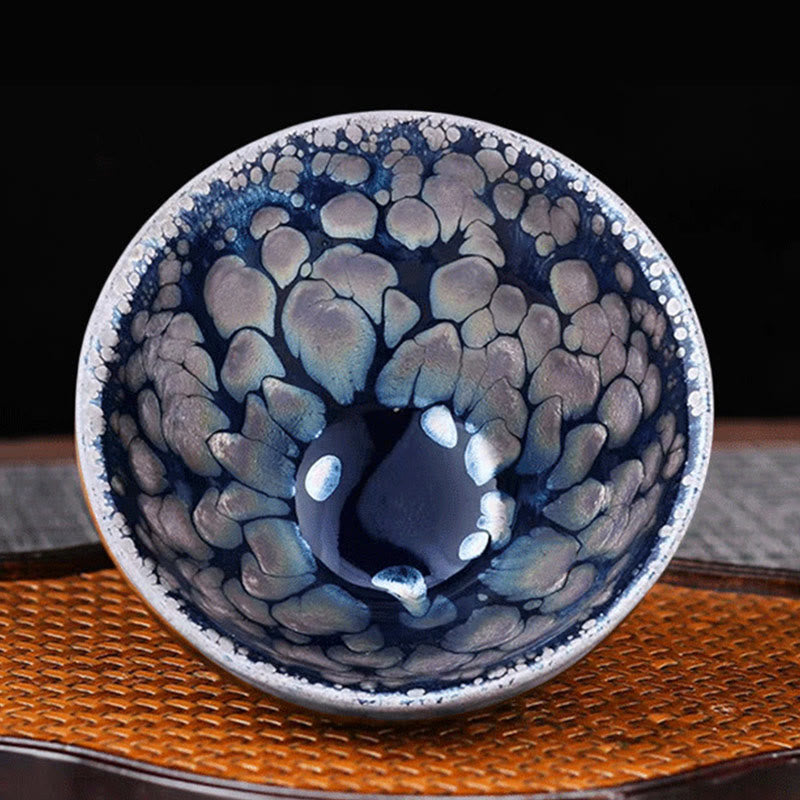 Tasse à thé en céramique artisanale Foviel, style Jianzhan, motifs tachetés bleu et violet, Tenmoku, tasse de thé Kung Fu, 150 ml