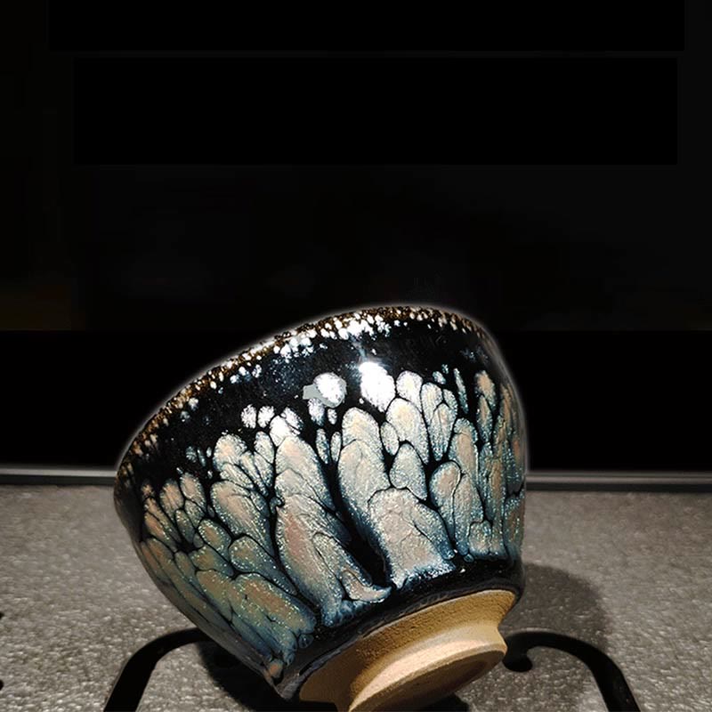 Tasse à thé artisanale chinoise Jianzhan Foviel en céramique Tenmoku à taches bleues, 150 ml