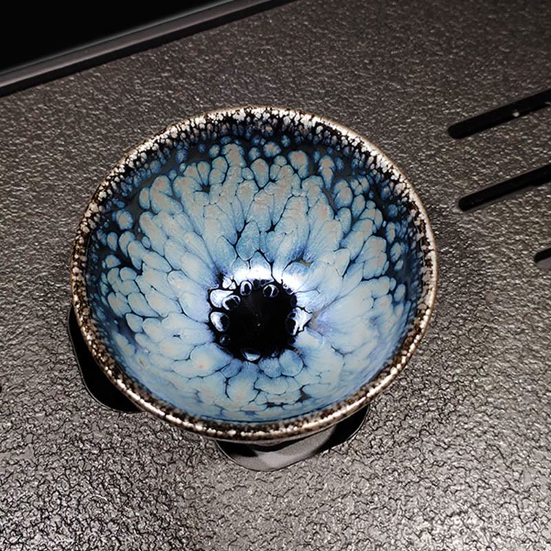 Tasse à thé artisanale chinoise Jianzhan Foviel en céramique Tenmoku à taches bleues, 150 ml