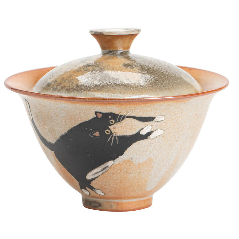 Foviel Cute Cat Ceramic Gaiwan Teacup Kung Fu Tea Cup With Lid 130ml