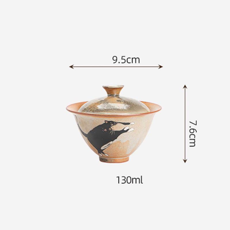 Foviel Cute Cat Ceramic Gaiwan Teacup Kung Fu Tea Cup With Lid 130ml
