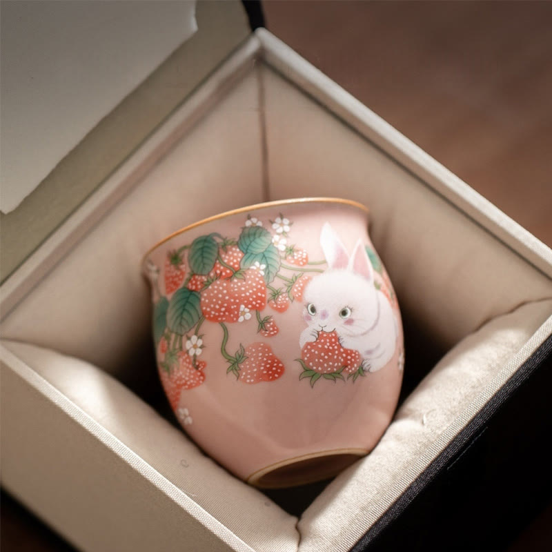 Tasse à thé Kung Fu Foviel Petit Lapin Fraise 90 ml avec coffret cadeau