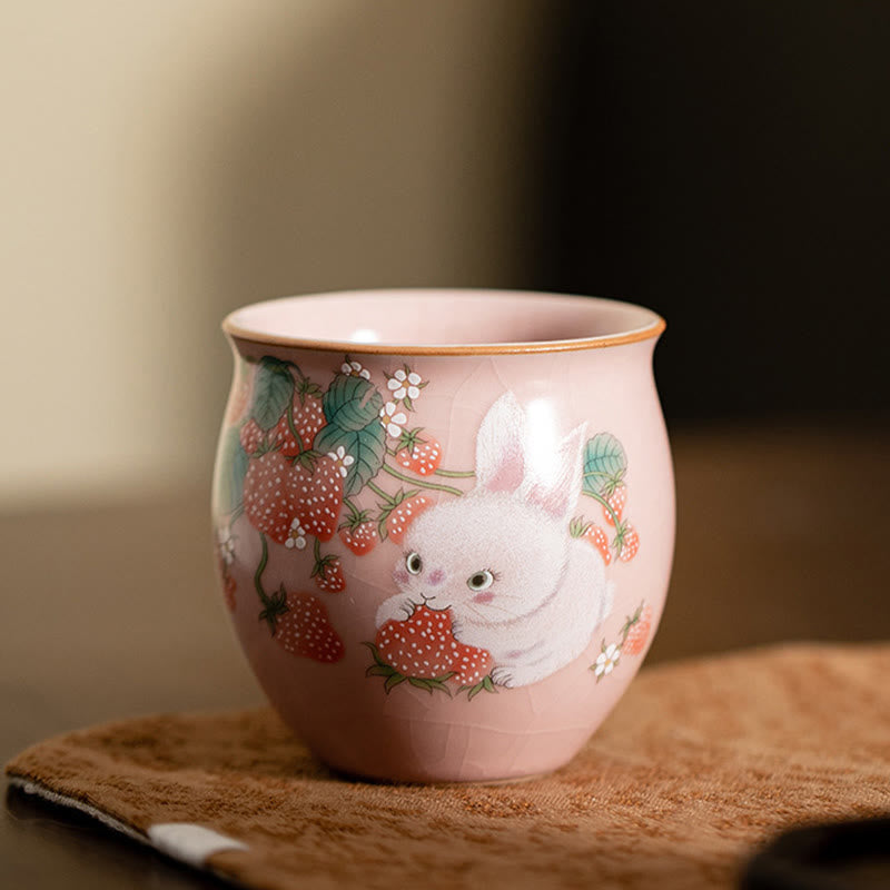 Tasse à thé Kung Fu Foviel Petit Lapin Fraise 90 ml avec coffret cadeau