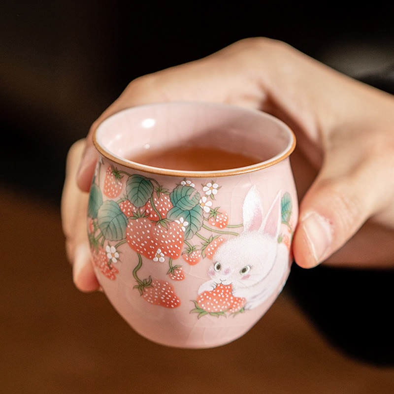 Tasse à thé Kung Fu Foviel Petit Lapin Fraise 90 ml avec coffret cadeau