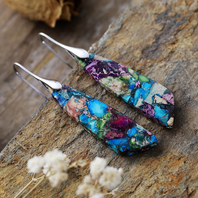 Boucles d'oreilles anti-stress en cristal géométrique en pierre d'empereur naturel Foviel