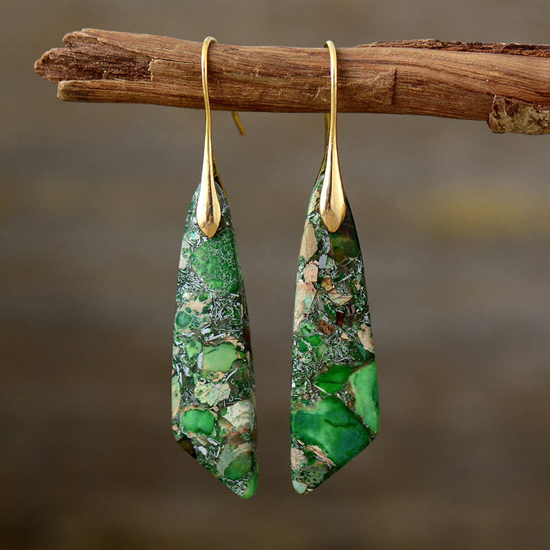 Boucles d'oreilles anti-stress en cristal géométrique en pierre d'empereur naturel Foviel