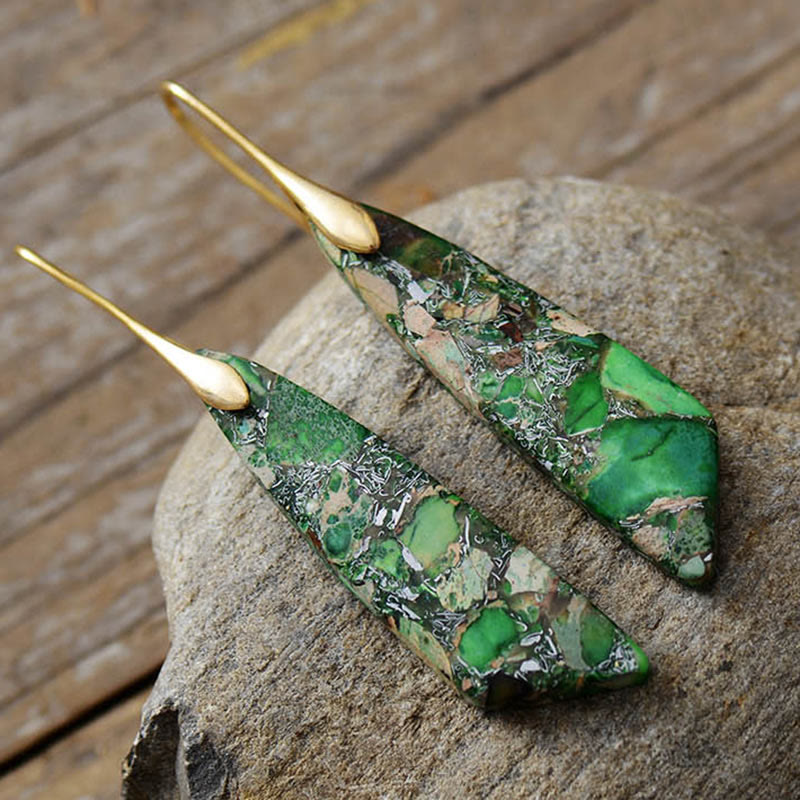 Boucles d'oreilles anti-stress en cristal géométrique en pierre d'empereur naturel Foviel