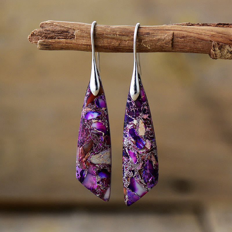 Boucles d'oreilles anti-stress en cristal géométrique en pierre d'empereur naturel Foviel