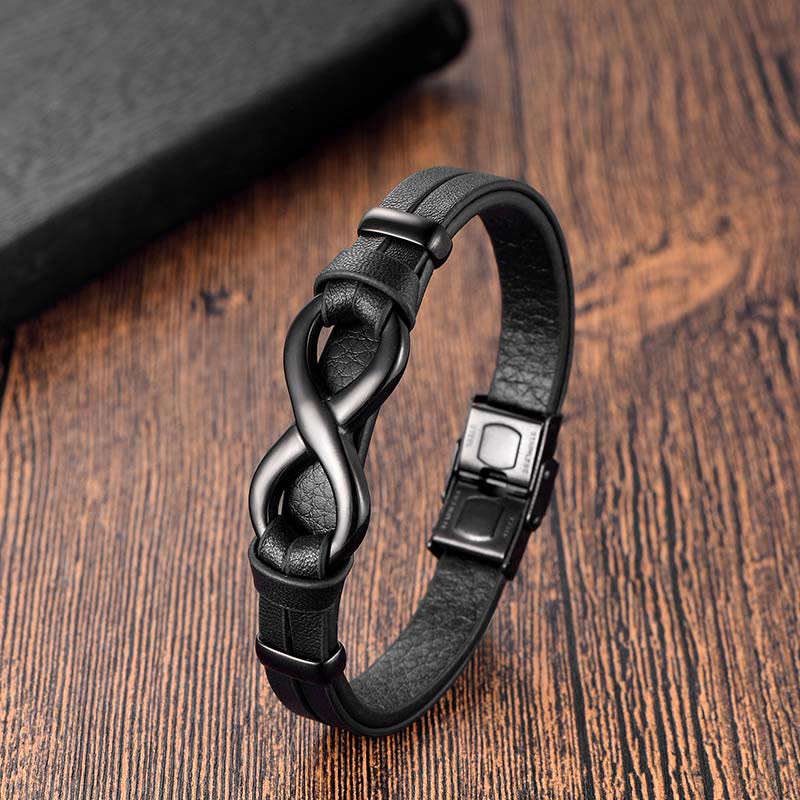 Foviel Endless Knot Titanium Stahl stärken Lederschnallen Armband
