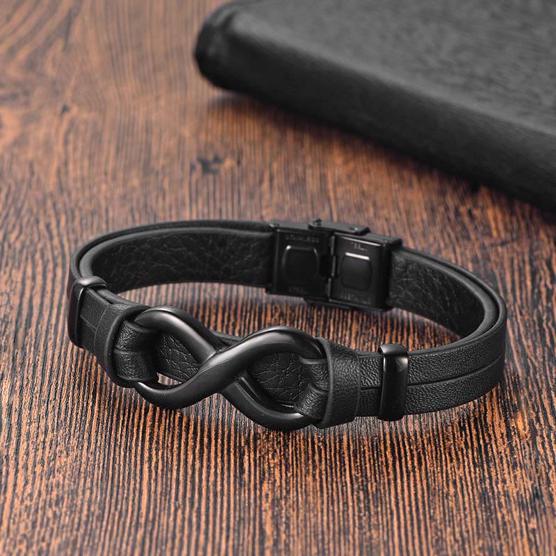 Foviel Endless Knot Titanium Stahl stärken Lederschnallen Armband