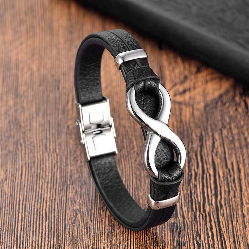 Foviel Endless Knot Titanium Stahl stärken Lederschnallen Armband