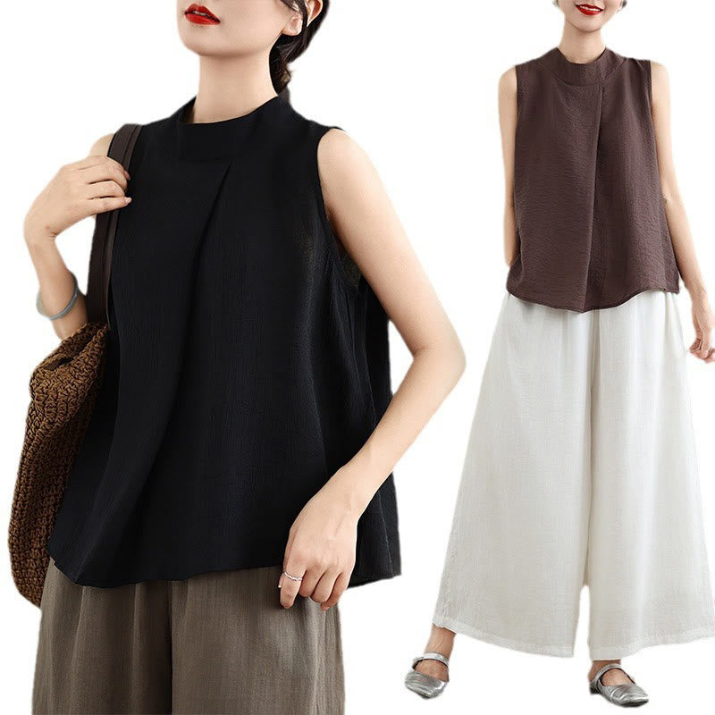 Foviel Casual Plain Zurück Buttom Design Stand Halsband Damen Ärmellose Weste