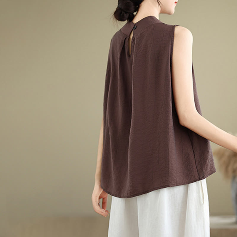 Foviel Casual Plain Zurück Buttom Design Stand Halsband Damen Ärmellose Weste