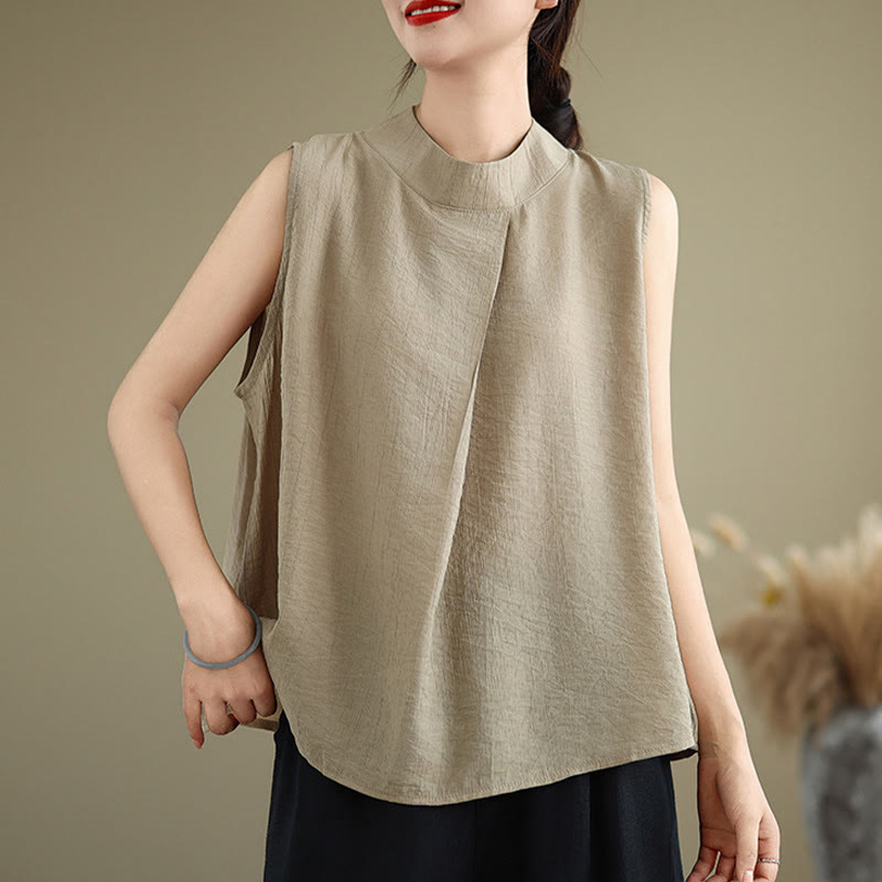 Foviel Casual Plain Zurück Buttom Design Stand Halsband Damen Ärmellose Weste