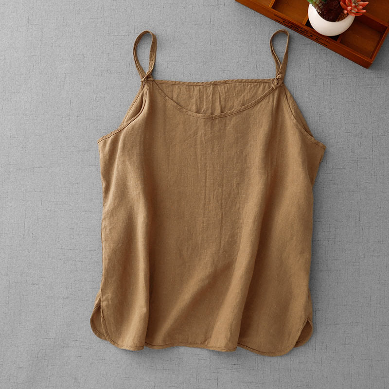 Buddha Stones Summer Plain Adjustable Strap Design Women's Cotton Linen Vest Waistcoat - DarkGoldenrod - US14,UK/AU18,EU46 (2XL) - image 20