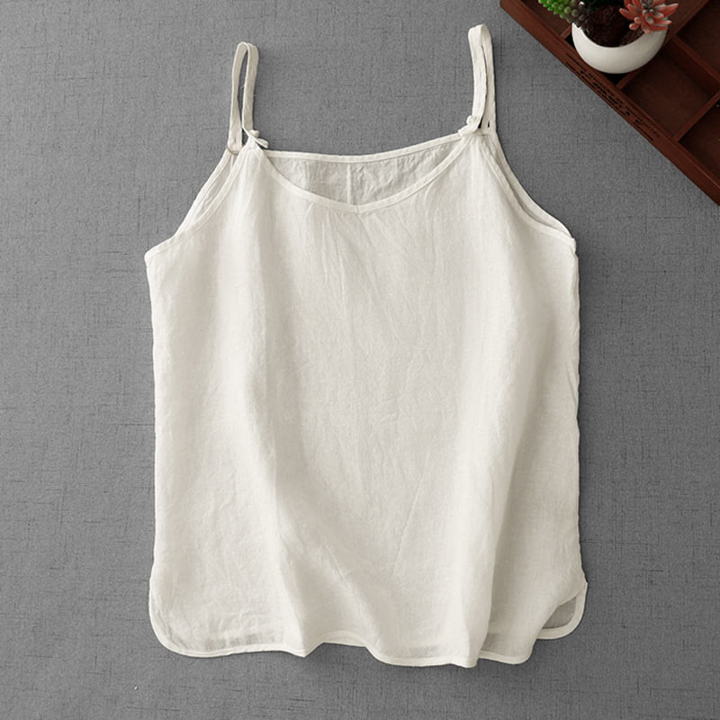 Buddha Stones Summer Plain Adjustable Strap Design Women's Cotton Linen Vest Waistcoat - FloralWhite - US14,UK/AU18,EU46 (2XL) - image 7