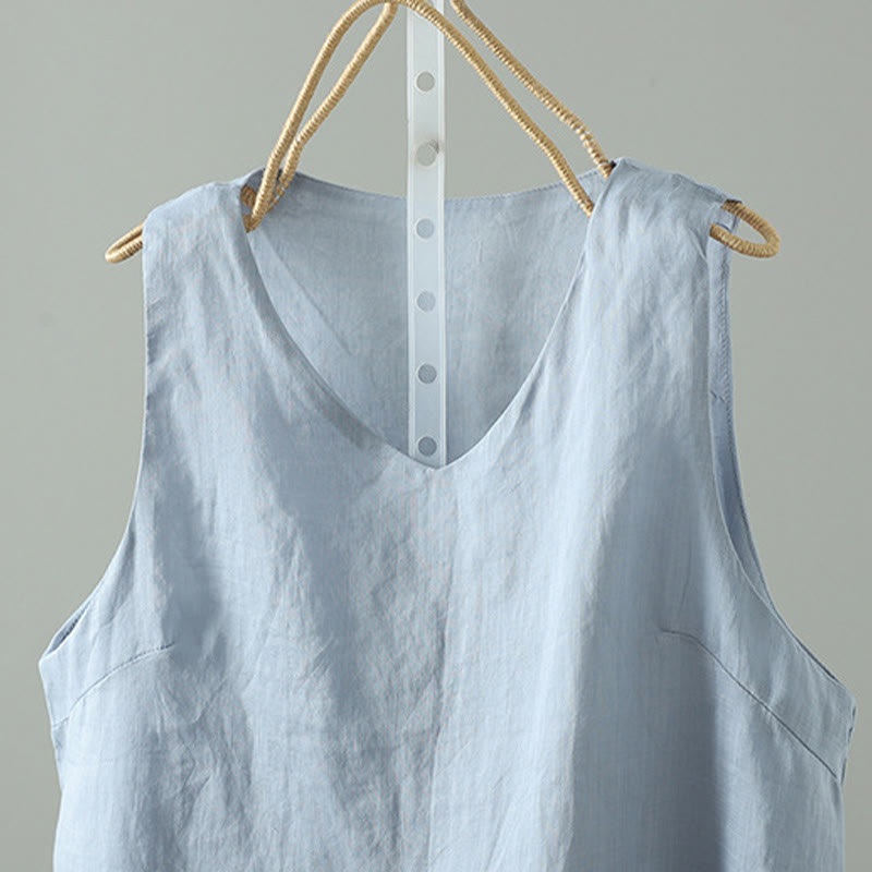Foviel Vintage Pure Color V-Neck Sleeveless Women's Vest Waistcoat