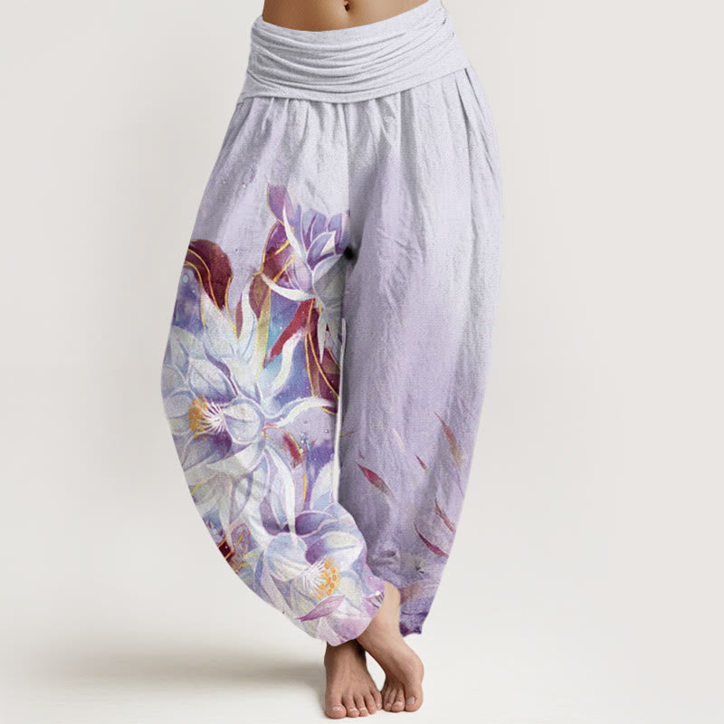 Buddha Stones Cotton Epiphyllum Flowers Design Women's Elastic Waist Harem Pants - Lavender - US22,UK/AU26,EU54 (6XL) - image 7