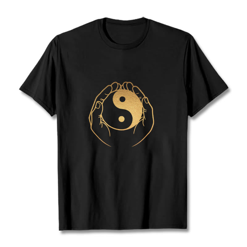 Foviel Hands Holding A Golden Yin Yang Tee T-shirt