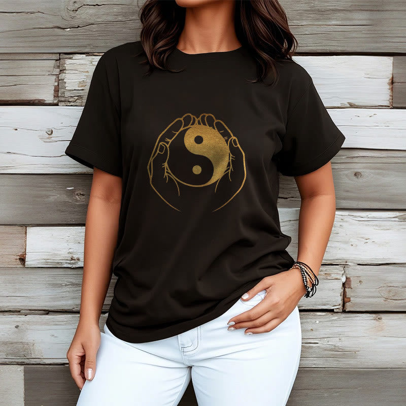 Foviel Hands Holding A Golden Yin Yang Tee T-shirt