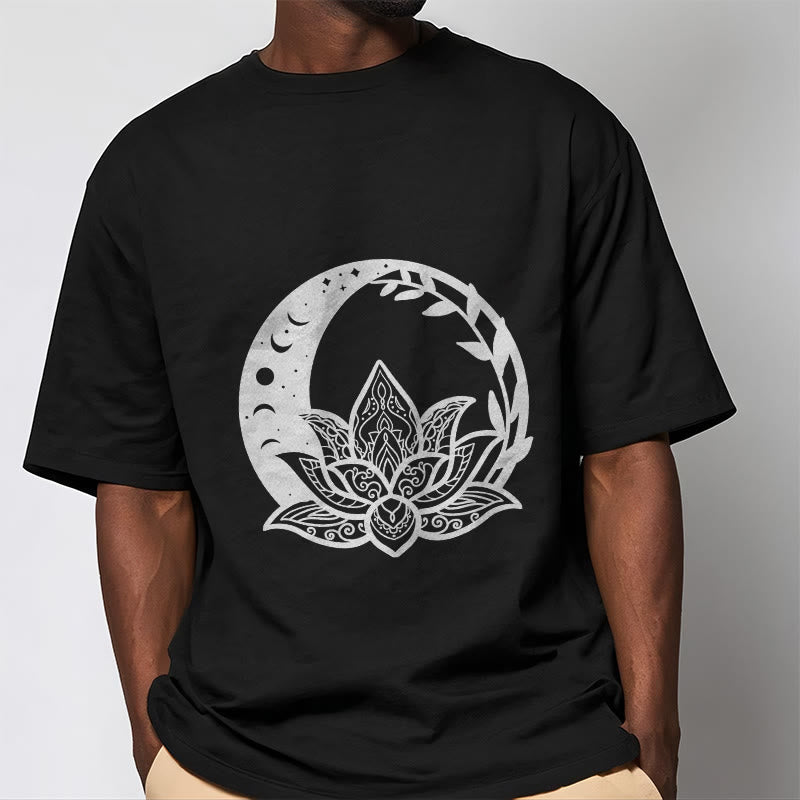 T-shirt Foviel motif fleurs de lotus, soleil, lune et vignes entrelacées