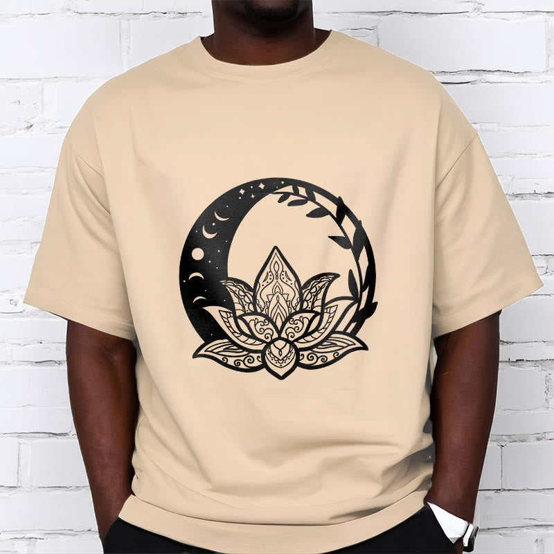 T-shirt Foviel motif fleurs de lotus, soleil, lune et vignes entrelacées