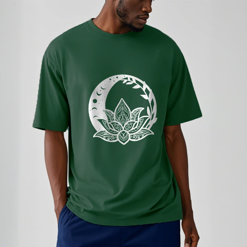 T-shirt Foviel motif fleurs de lotus, soleil, lune et vignes entrelacées