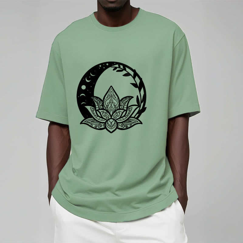T-shirt Foviel motif fleurs de lotus, soleil, lune et vignes entrelacées