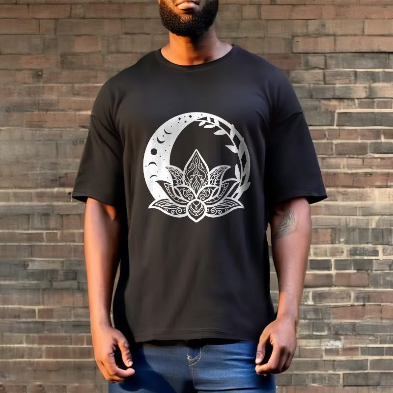 T-shirt Foviel motif fleurs de lotus, soleil, lune et vignes entrelacées