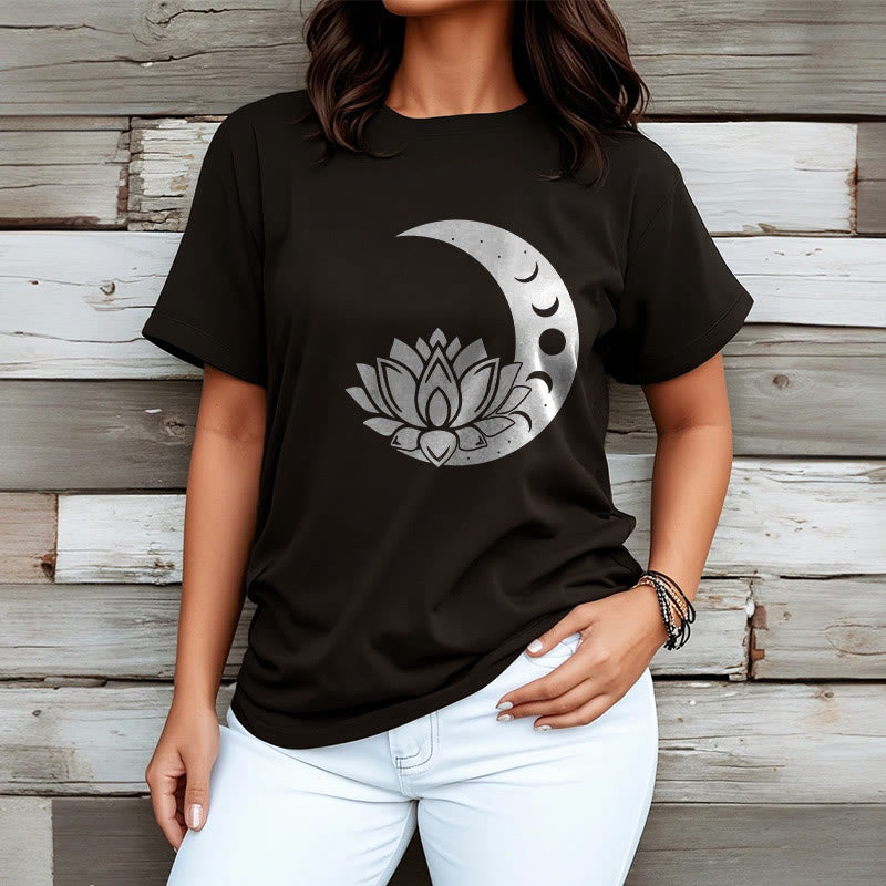 Foviel Crescent Moon Lotus Flower Sun Tee T-shirt