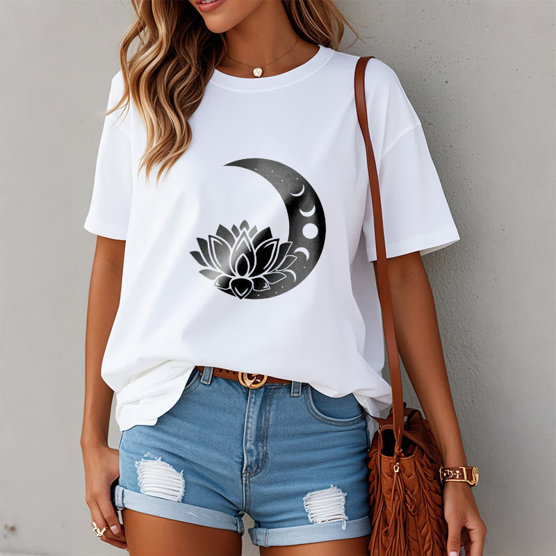 T-shirt Foviel motif croissant de lune fleur de lotus soleil