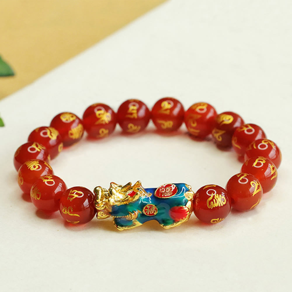 Foviel rote Achat Farbe ändern PiXiu Om Mani Padme Hum Beruhigen Armband